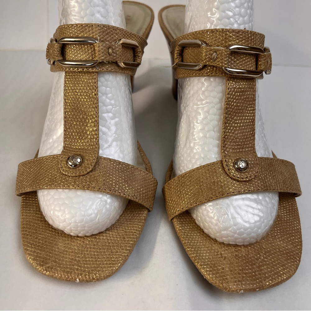 ANNE KLEIN iflex Gold Chunky Heeled Sandal-Size 9